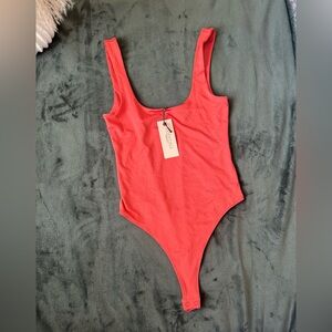 Coral Square Neck Thong Bodysuit | Sleeveless | Summer Essential | NWT